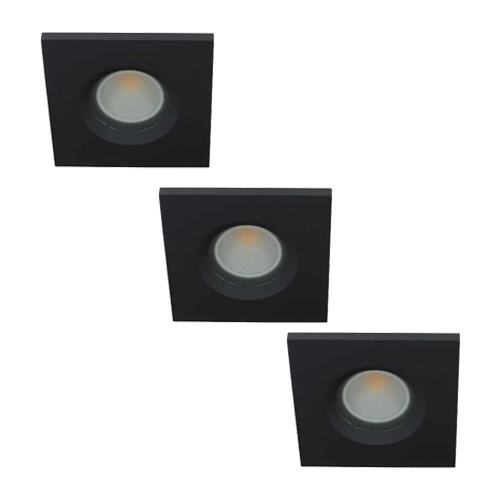 Set 3x LED spot GU10 COB 5Watt vierkant ZWART IP65 dimbaar D2