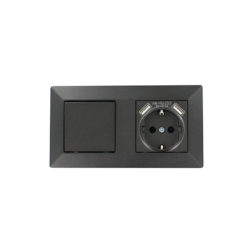 Schakelaar en stopcontact met USB Nero zwart - 1