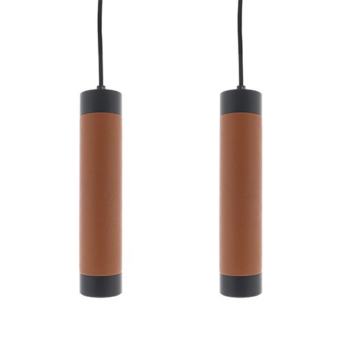 Uniq hanglamp 2x bruin leder – zwart dimbaar