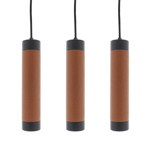 Uniq hanglamp 3x bruin leder – zwart dimbaar