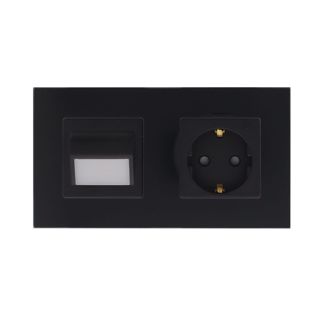Rome Smart zwart-glas stopcontact en traplampje combinatie compleet