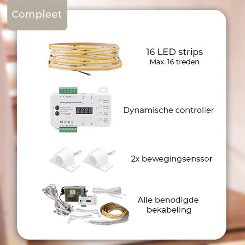 Luxe LED Trapverlichting set met bewegingssensor – Warm Wit Licht – voor max. 16 treden