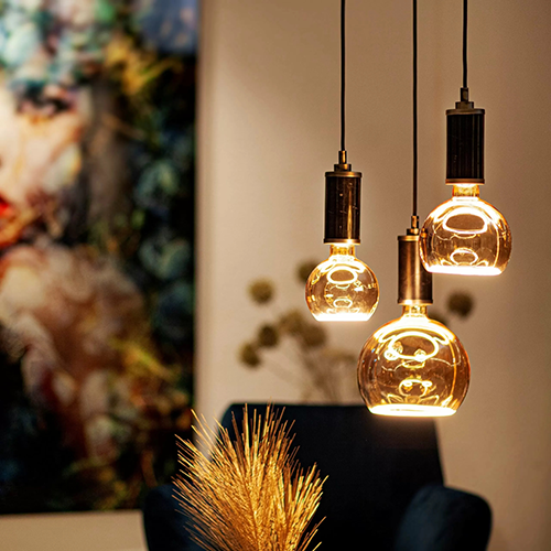 Floating LED Globelamp | Goud | Grote fitting E27 5W | Ø12,5mm | Amber | Dimbaar