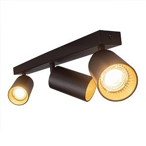 LED plafondspot mat zwart - goud - 3 verstelbare spots - GU10 aansluiting